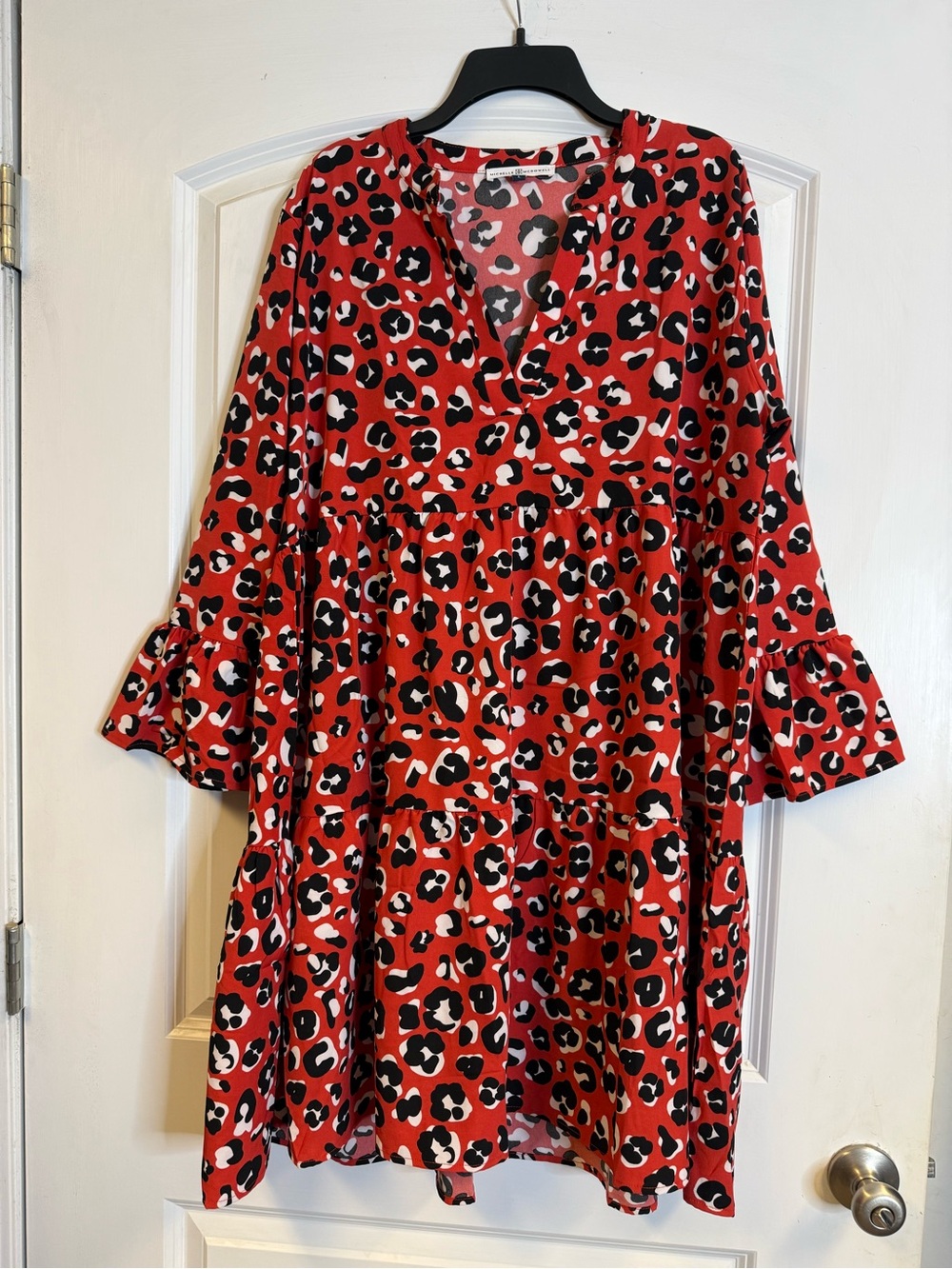 Michelle McDowell Leopard Print Tiered Ruffle Dress Red (UGA Fans)